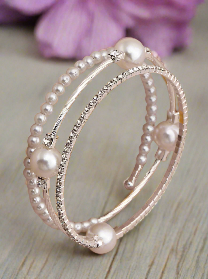 Elegant Faux Pearl & Rhinestone Bracelet for Women