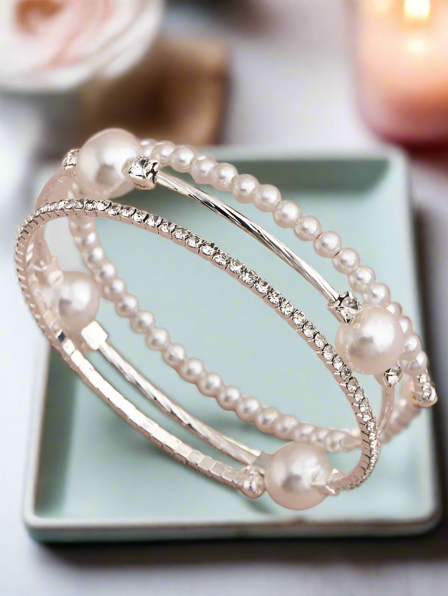 Elegant Faux Pearl & Rhinestone Bracelet for Women