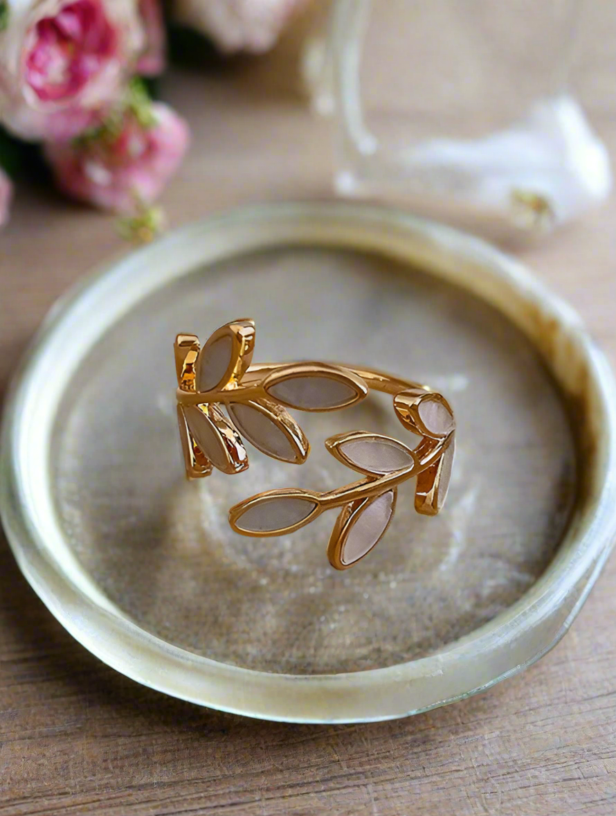 Leaf Embellished Cuff Ring